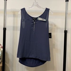 Fortune + Ivy Lighton Zip Detail Mixed Material Blouse
